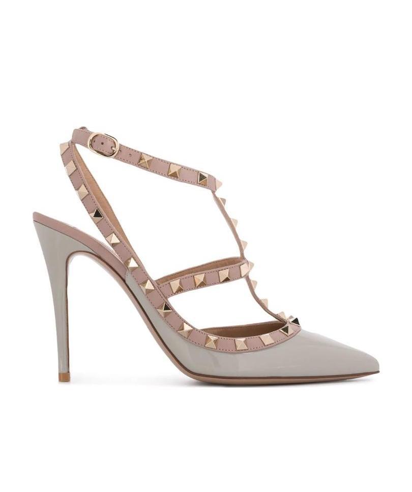 Valentino Rockstud Point-toe Pumps In Nude
