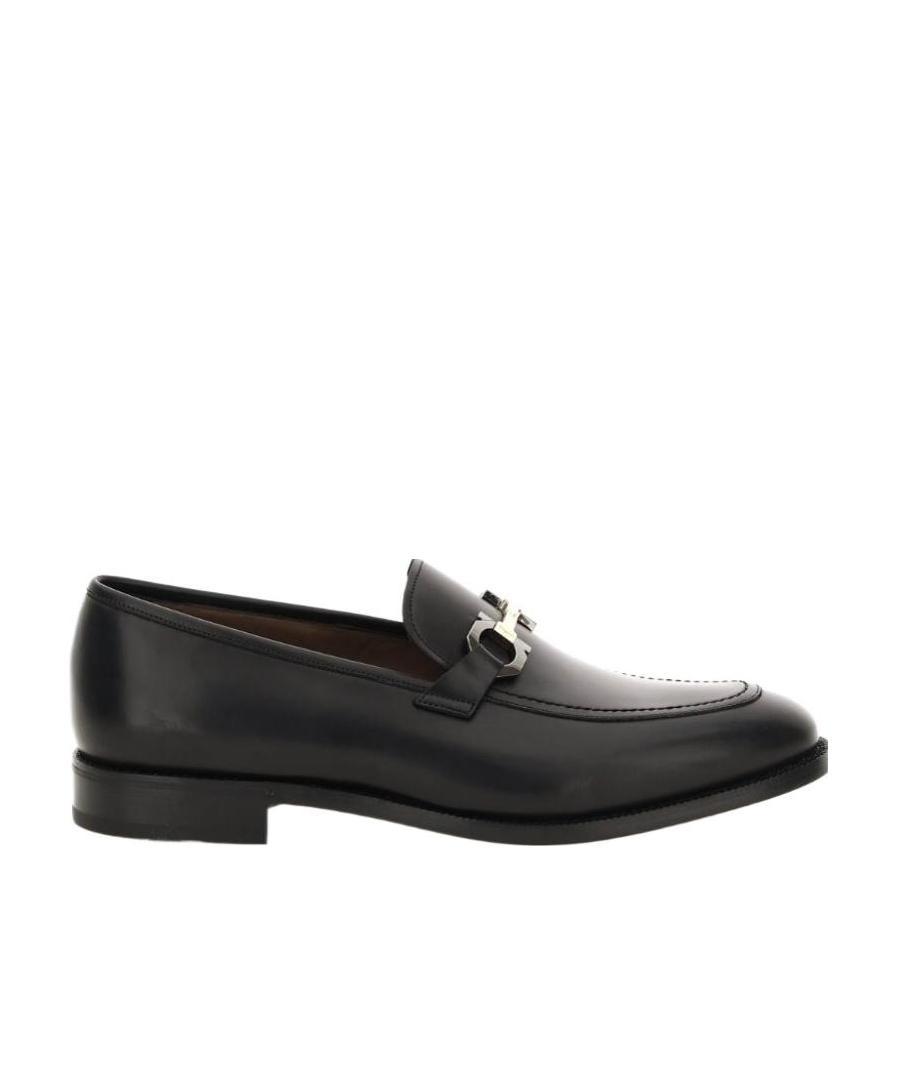 Ferragamo Gancini Ornament Loafers In Calf Leather In Black