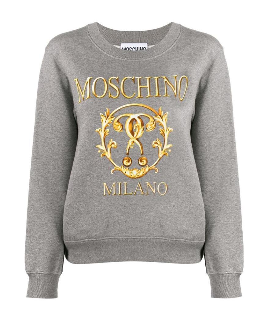 Moschino Logo Printed Sweater In Gray