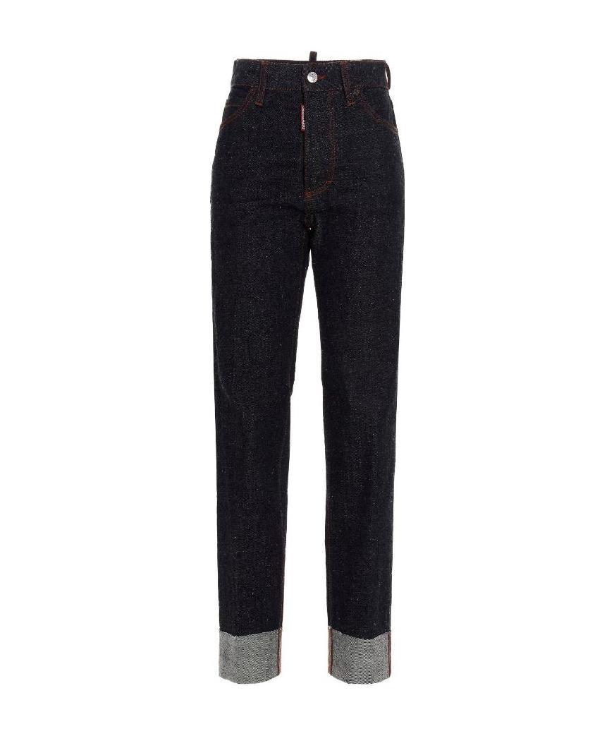Dsquared2 High-waist Logo Print Jeans In Black