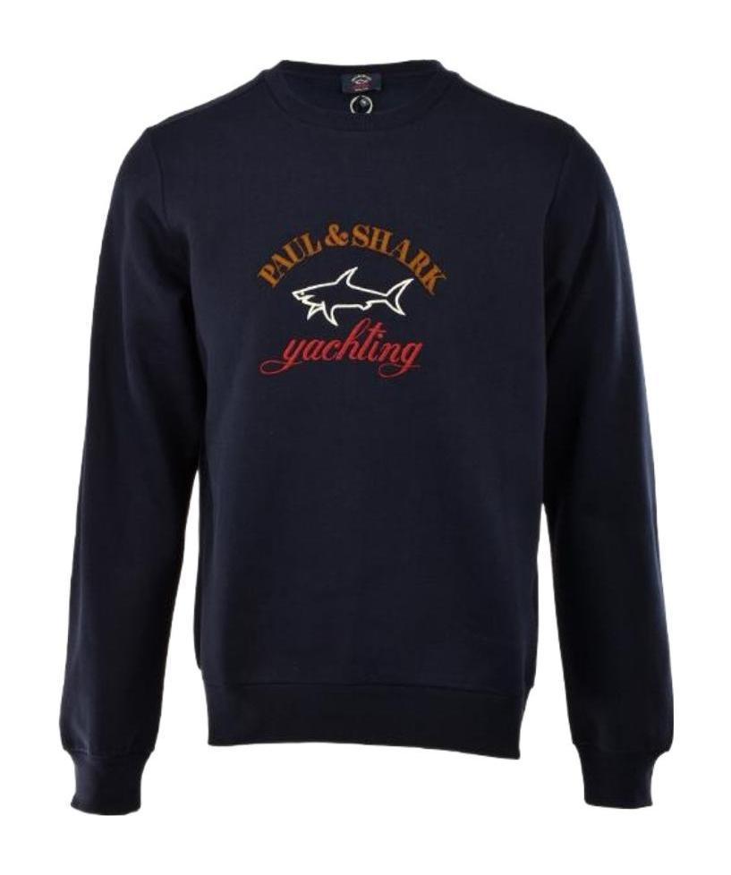 Paul & Shark Navy Blue Round Collar Long Sleeve Sweater In Black