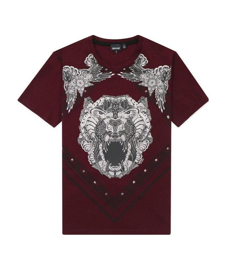 Just Cavalli T-shirt With Round Neck And Short Sleeves In Brown