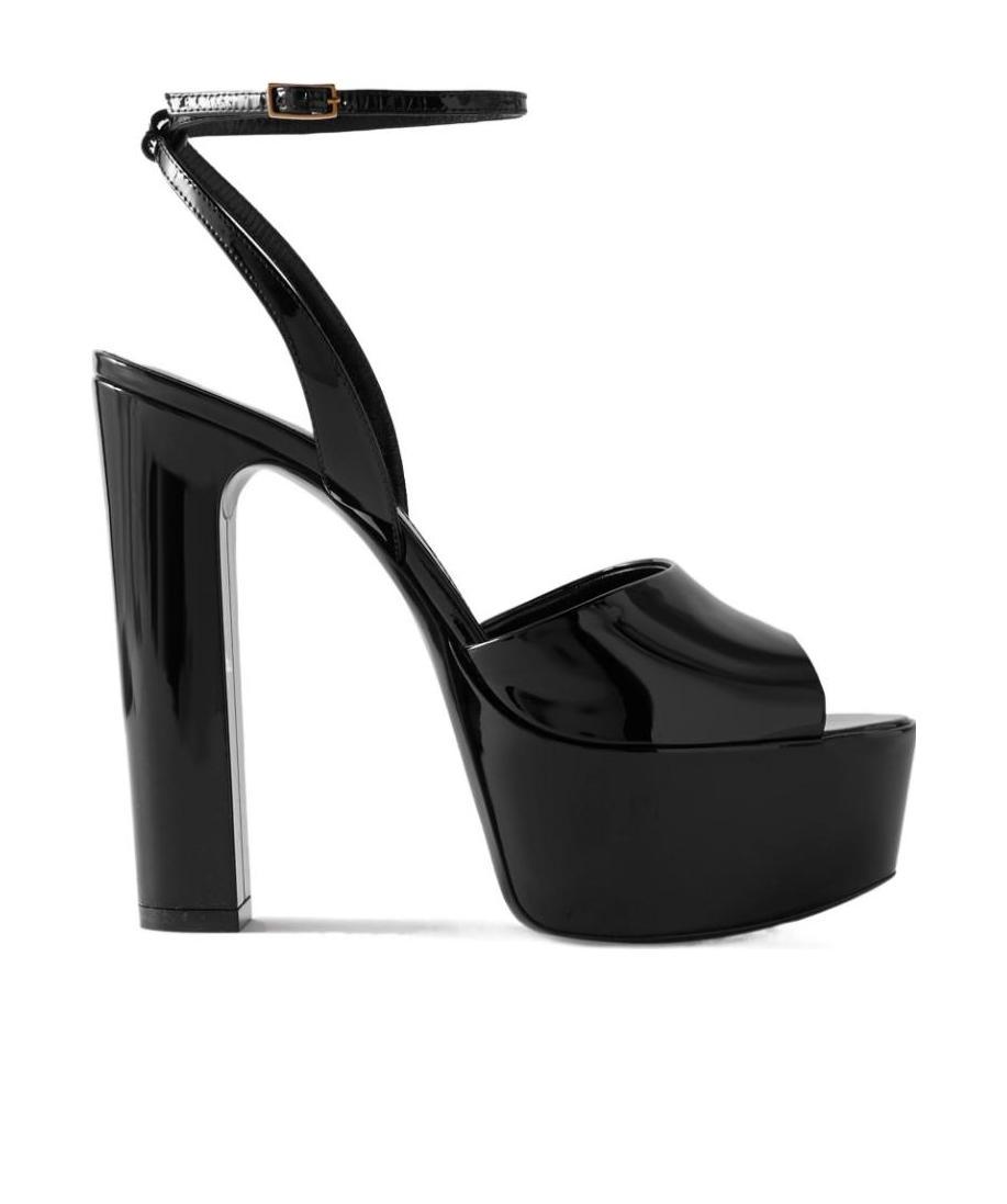 Saint Laurent Jodie Embellished Satin And Velvet Platform Sandals In Black