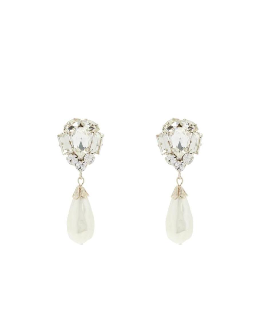 Alessandra Rich Drop-pearl Crystal Detail Earrings In White