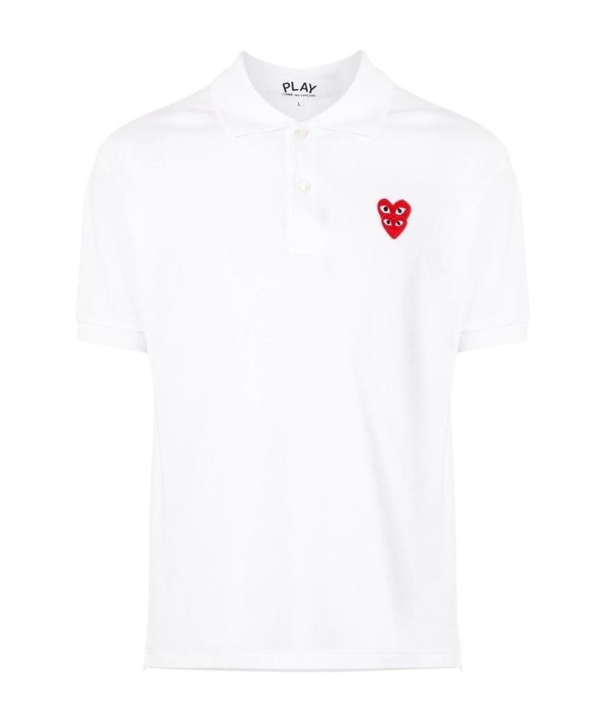 Comme Des Garçons Play Chest Logo-patch Polo Shirt In White