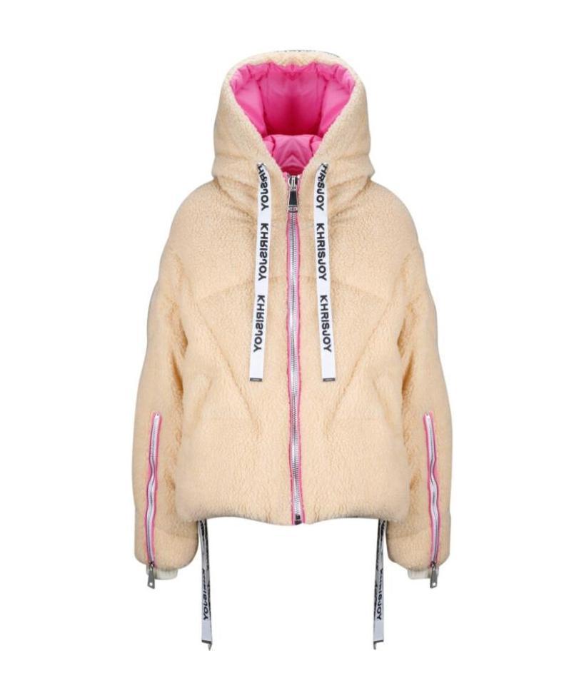 Khrisjoy Faux Shearling Puffer Jacket In Nude