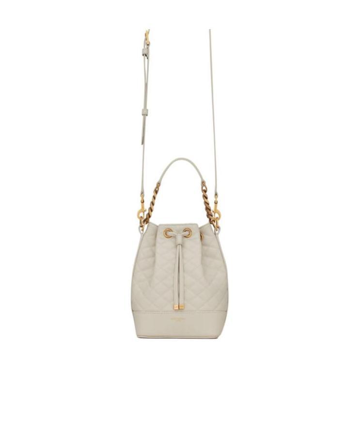 Saint Laurent Emmanuelle Small Bucket Bag In Quilted Lambskin In Nude
