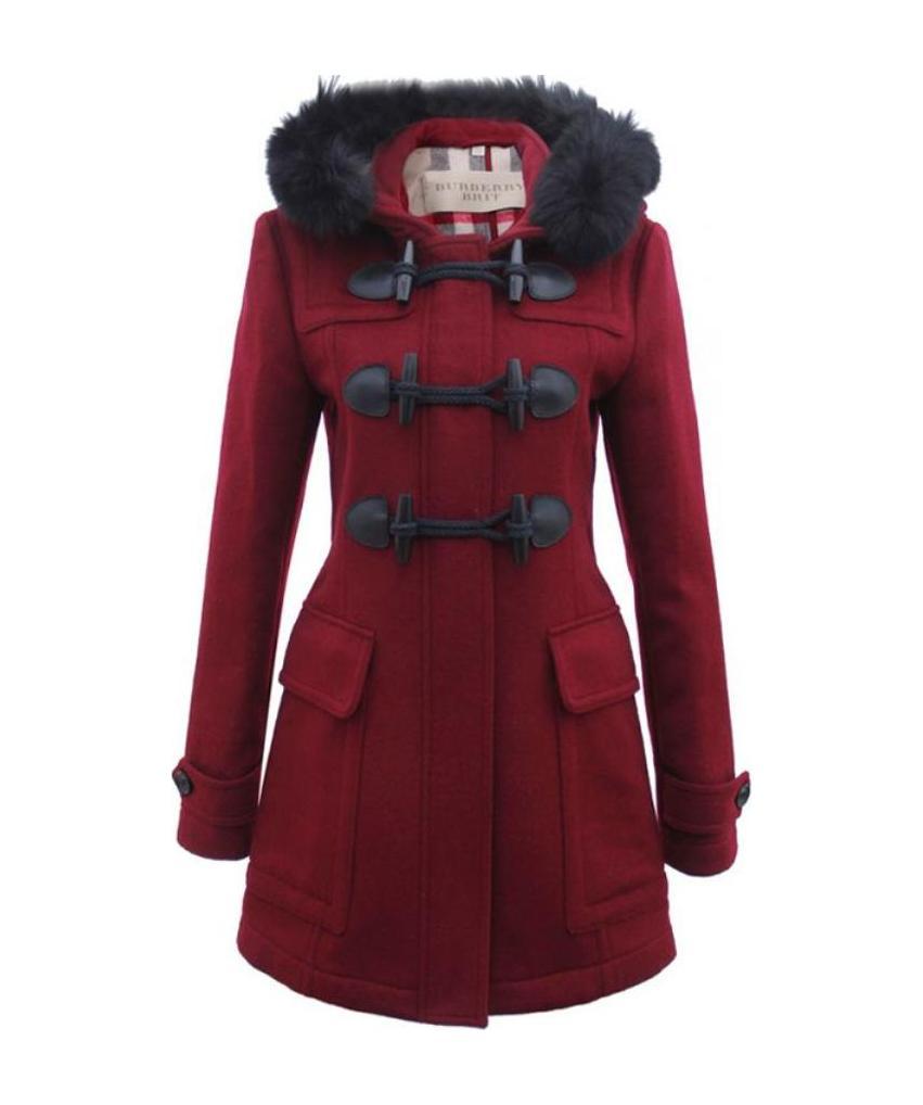 Burberry Horn Buckle Hooded Coat In Red