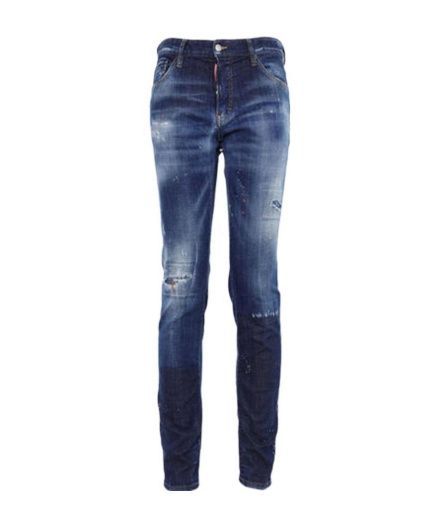 Dsquared2 Distressed Detail Painted Effect Jeans In Blue