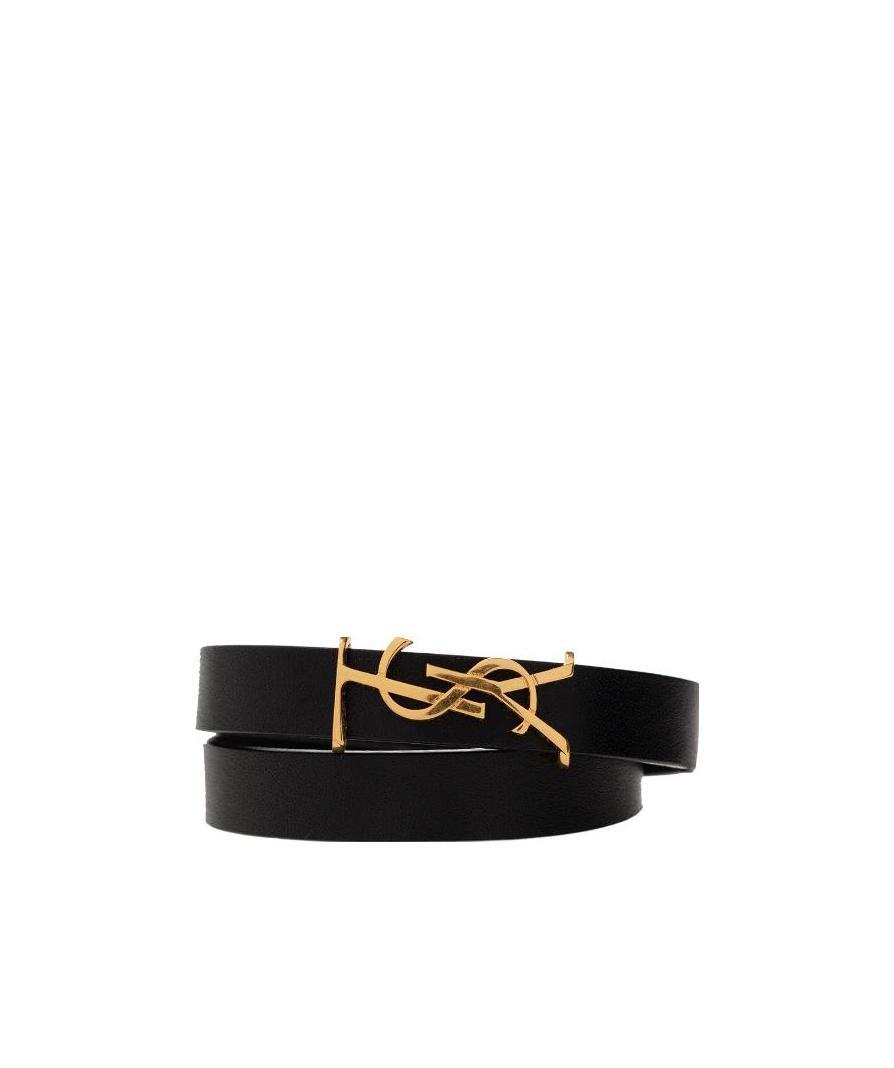 Saint Laurent Ysl Logo-plaque Leather Bracelet In Black