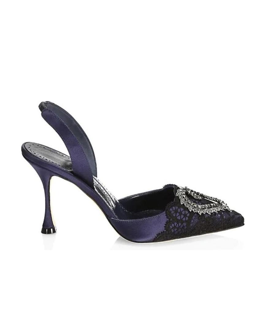 MANOLO BLAHNIK JEWELRY LACE SATIN SHOES