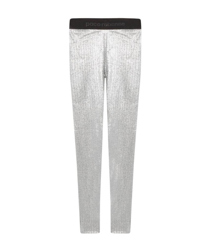 Rabanne Metallic Logo Waistband Leggings In White