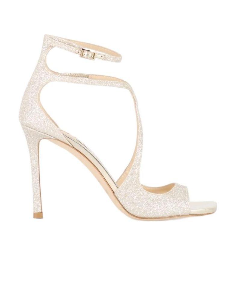 Jimmy Choo High-heeled Sandals With Bright Face And Square Head In White
