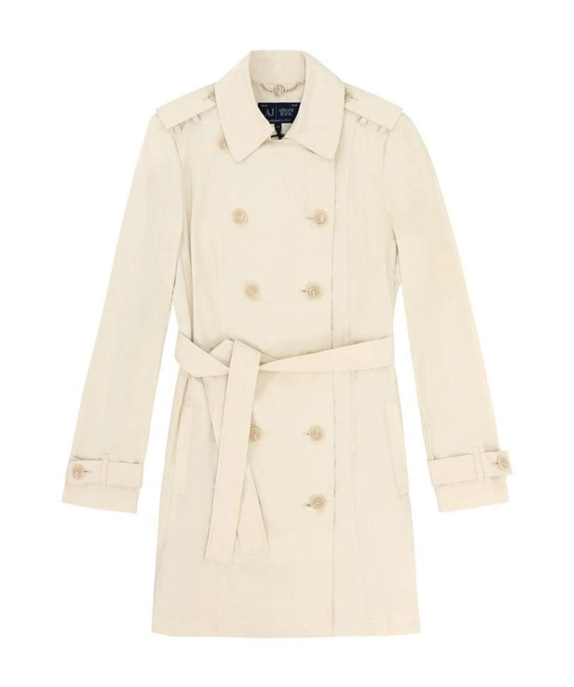 Armani Jeans Double-breasted Medium Long Windbreaker In White