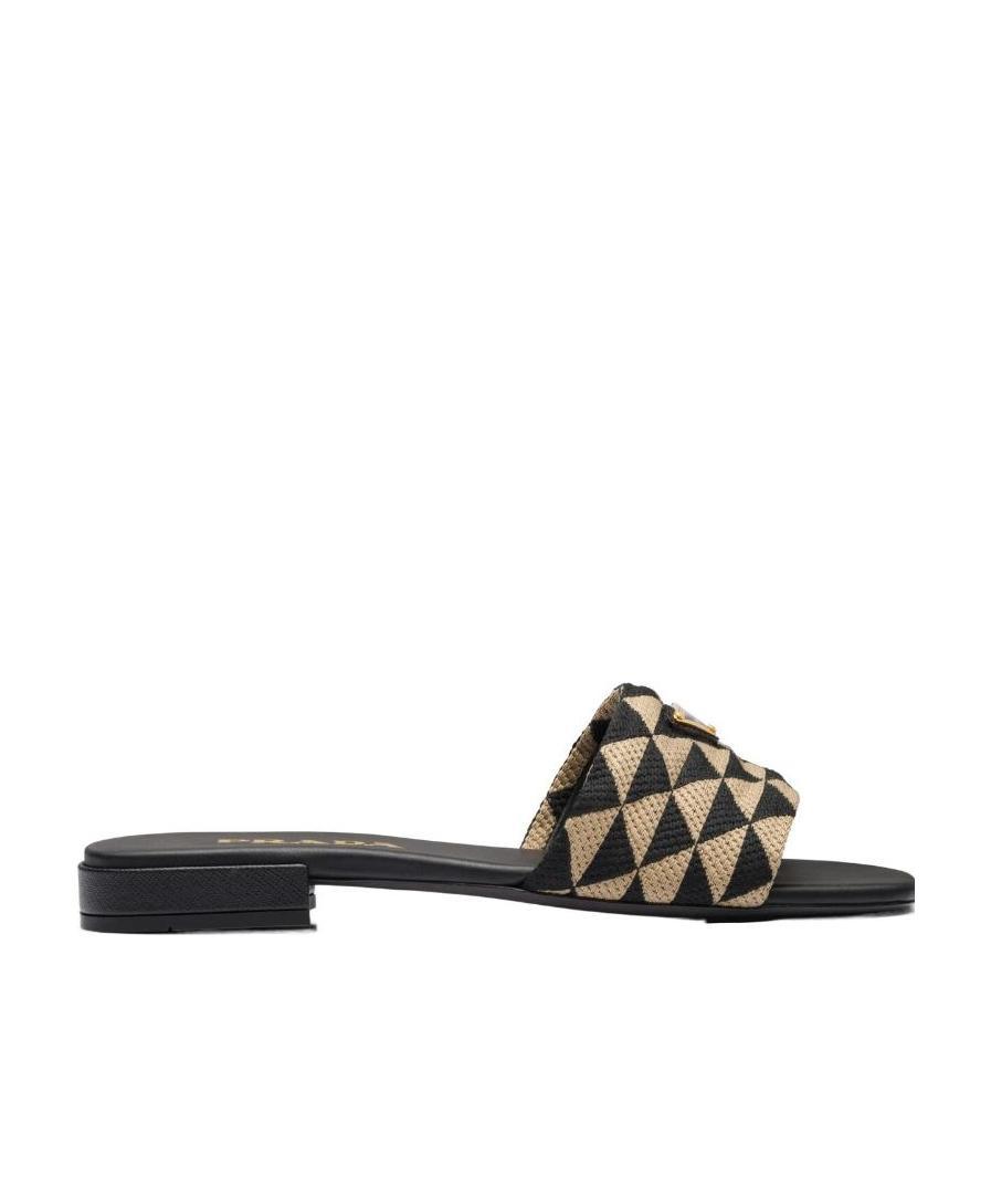 Prada Geometric Logo-plaque Slides In Black