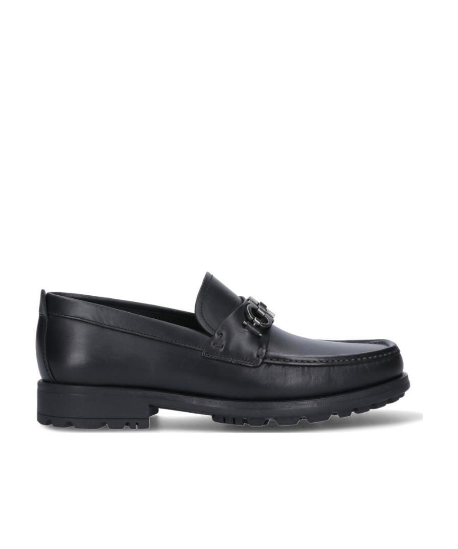 Ferragamo Leather David Loafer With Gancini Hook For Men In Black
