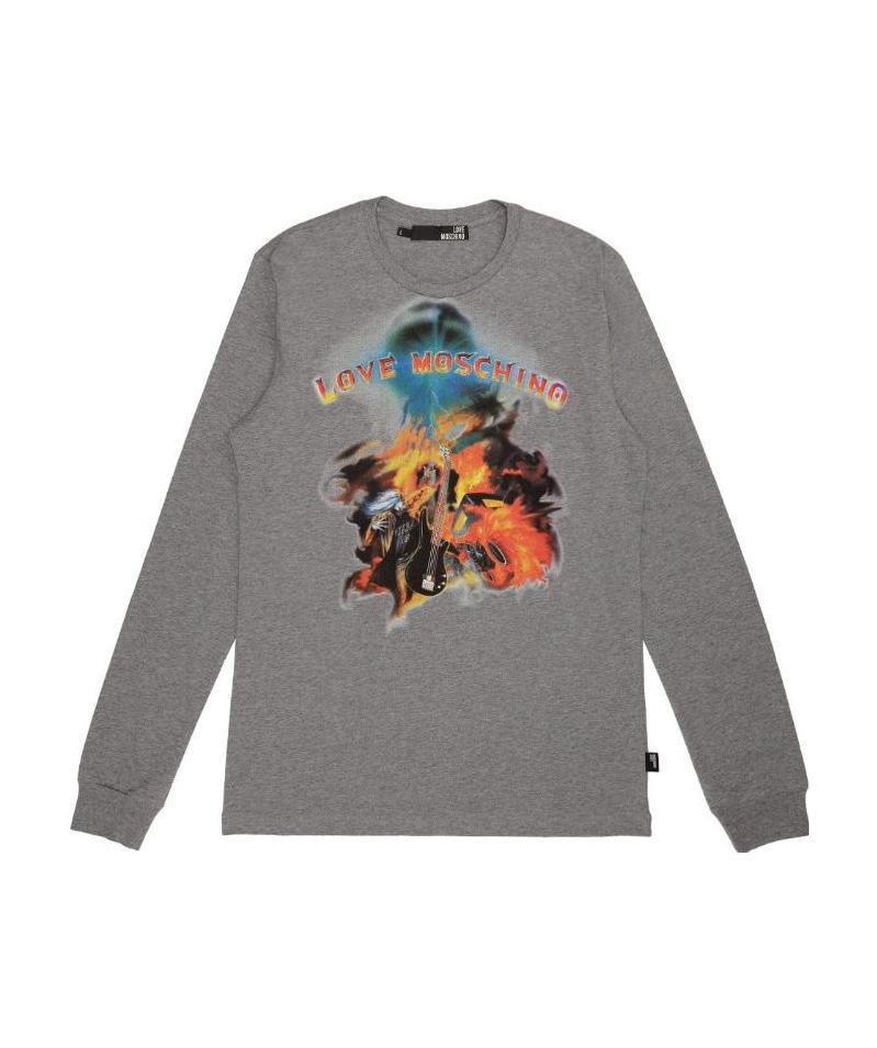 Moschino T-shirt With Round Neck And Long Sleeves In Gray