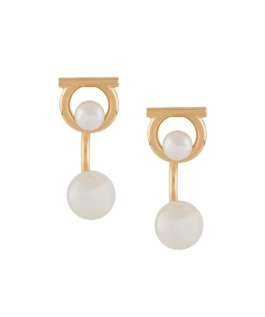Ferragamo Gold Gancini Faux-pearl Earrings In Yellow