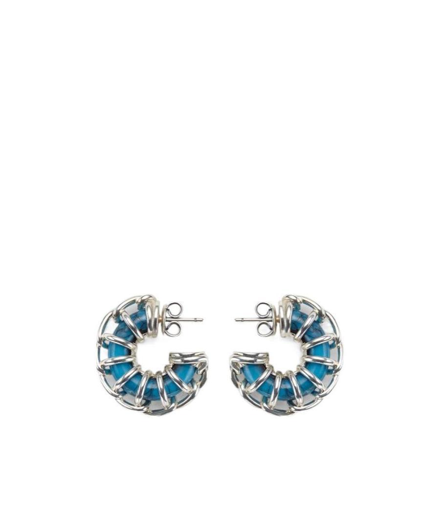 Bottega Veneta Weave Hoop Earrings In Gray