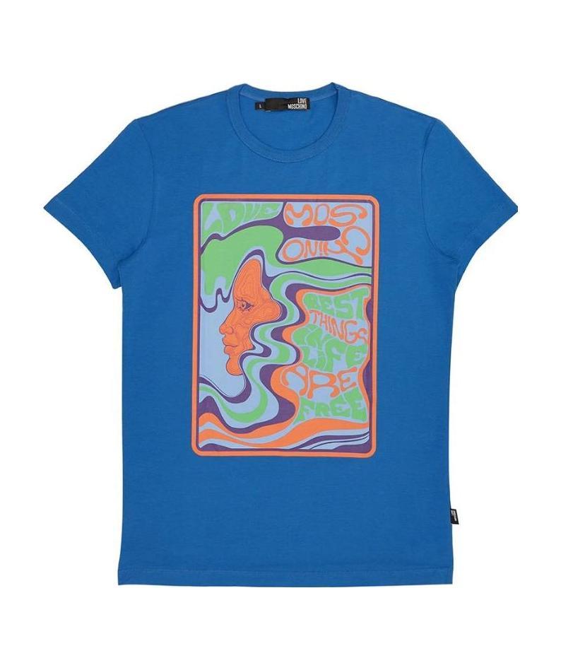 Moschino Printed T-shirt With Round Neck In Blue