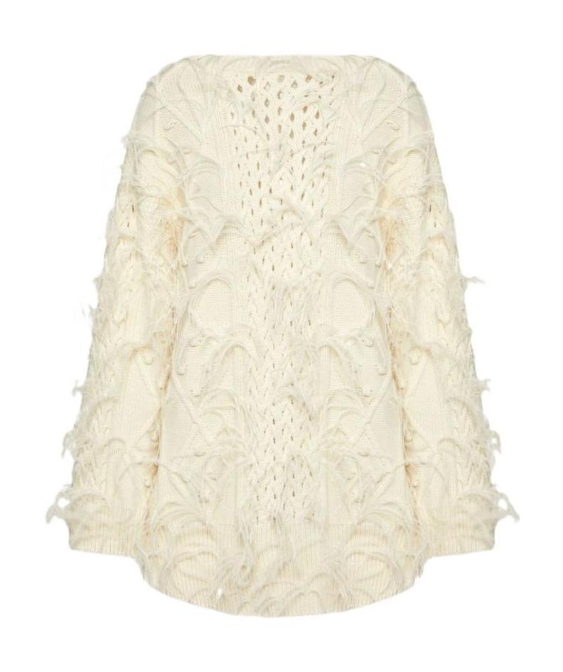 Valentino Feather-embellished Wool Jumper In Metallic
