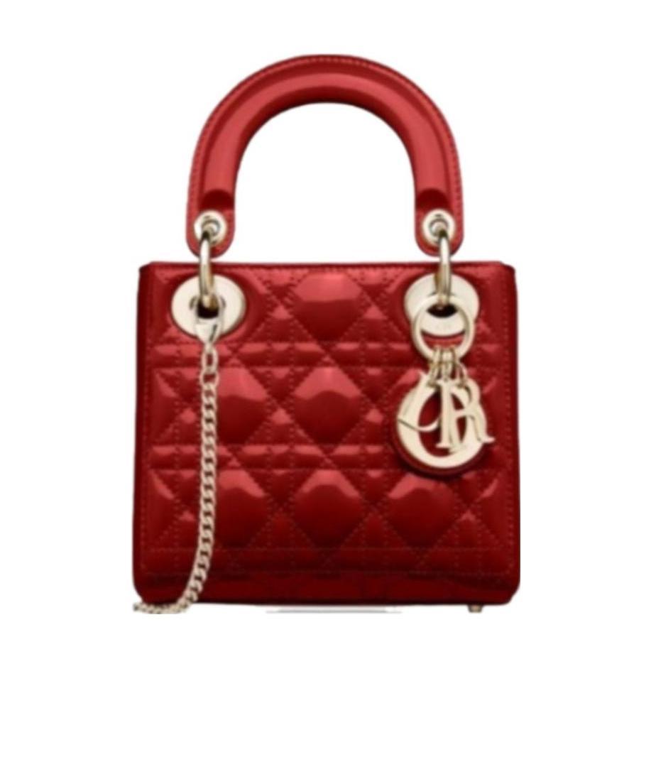 Dior Lady Mini Patent Leather Cowhide Leather Handbag In Red