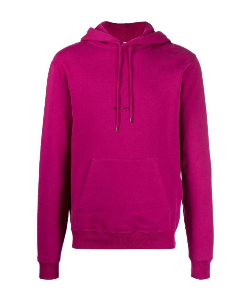 Saint Laurent Logo Printed Drawstring Hoodie In Purple