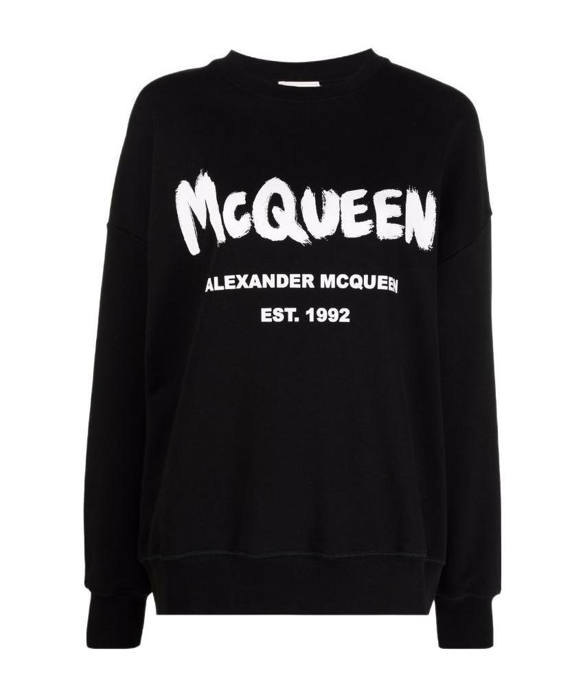 Alexander Mcqueen Graffiti Print Crew Neck Sweatshirt In Black