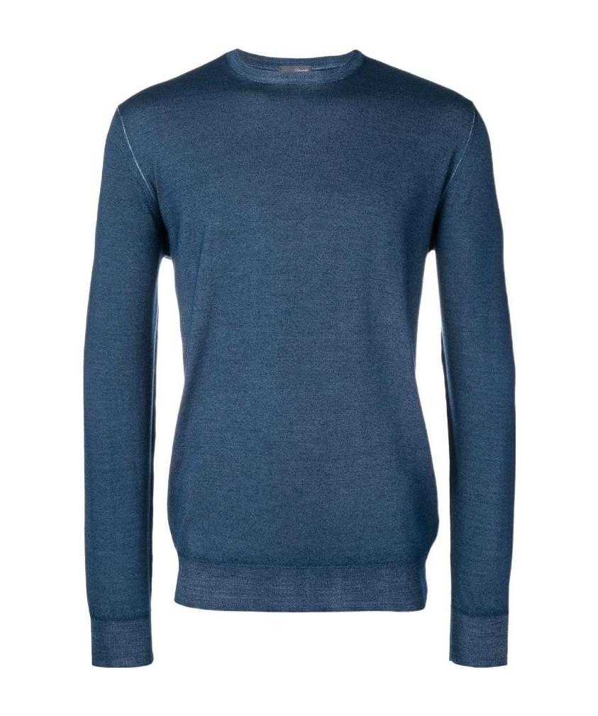 Drumohr Timeless Crewneck Sweater With Ribbed Details In Blue