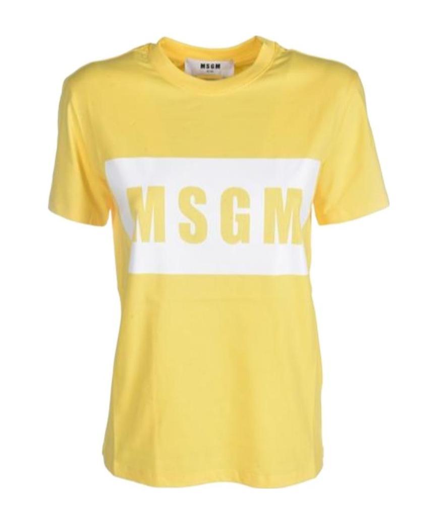 Msgm Round-necked Logo T-shirt In Yellow