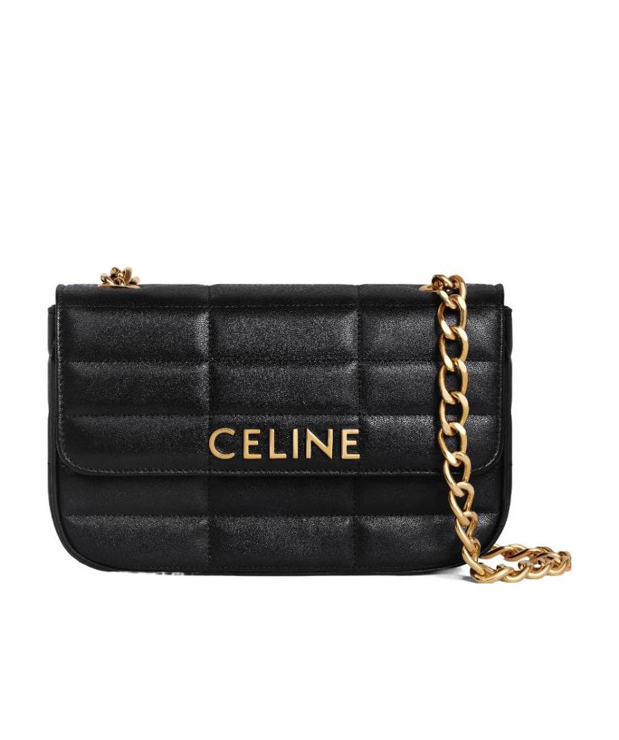Celine Matelasse Monochrome Chain Padded Shoulder Bag In Black