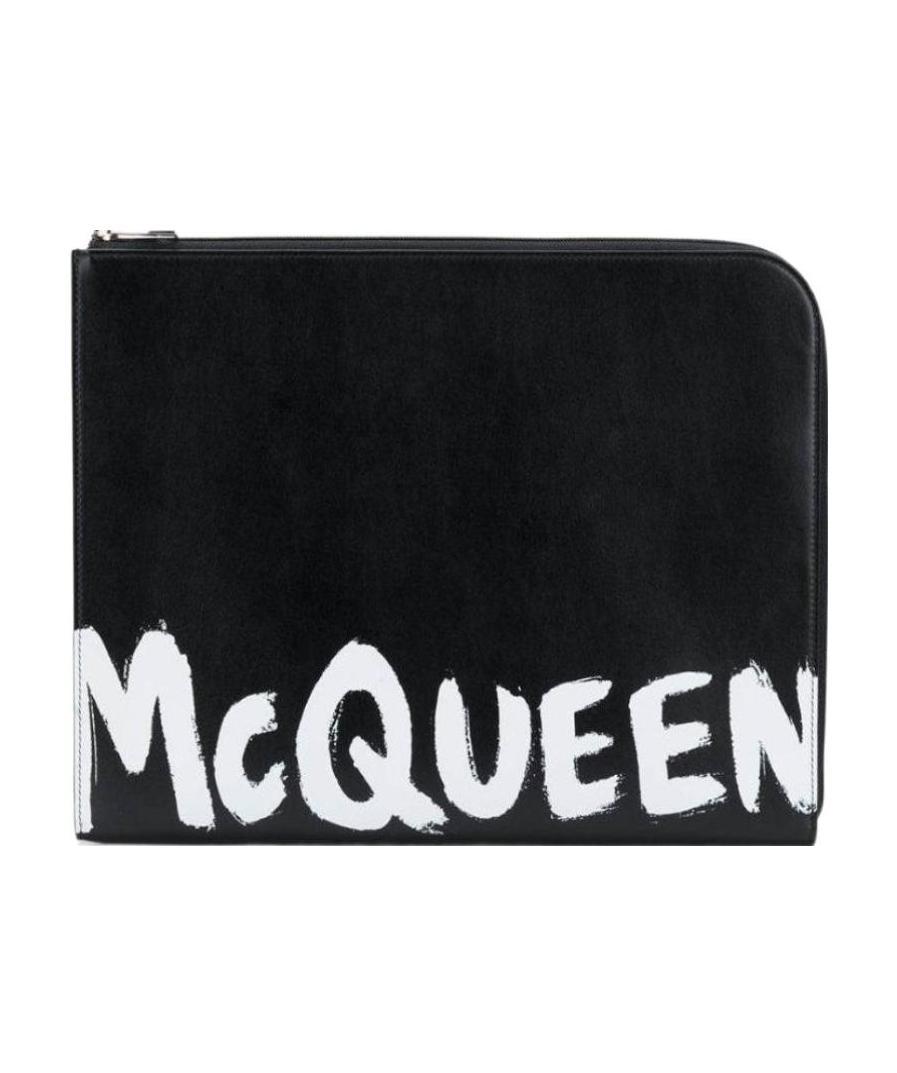 Alexander Mcqueen Leather Logo-print Document Holder In Black