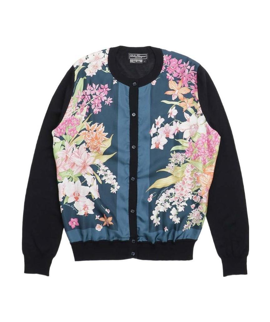 Ferragamo Round-collar Button Cardigan In Black