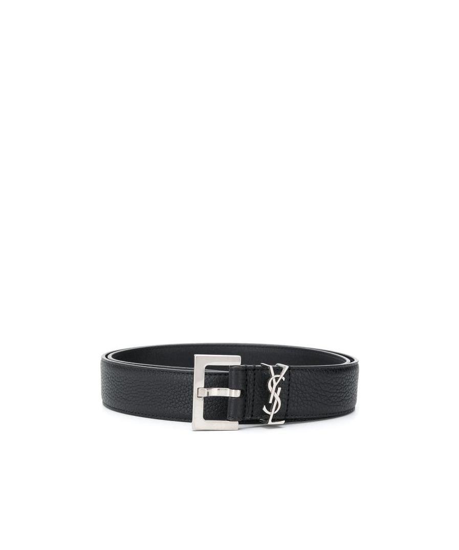 Saint Laurent Cassandre Leather Belt In Black