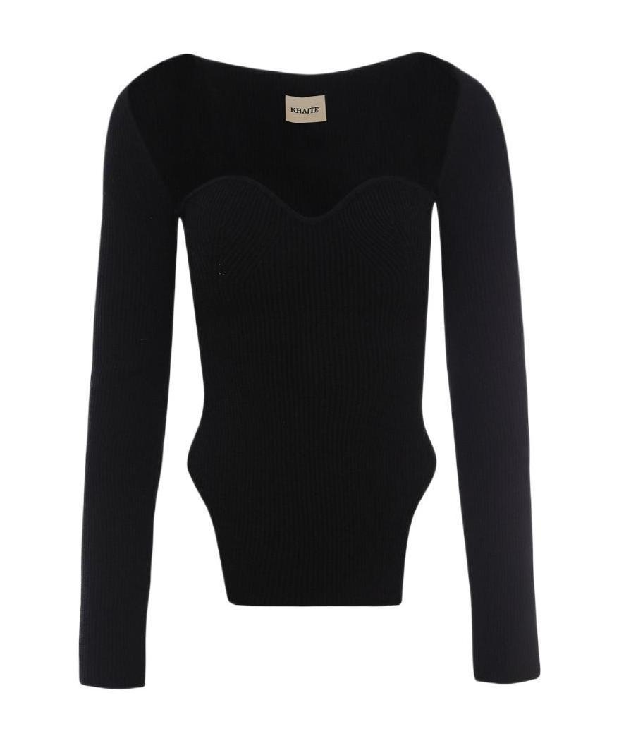 Shop Khaite Maddy Ribbed Sweetheart Neckline Top In Black