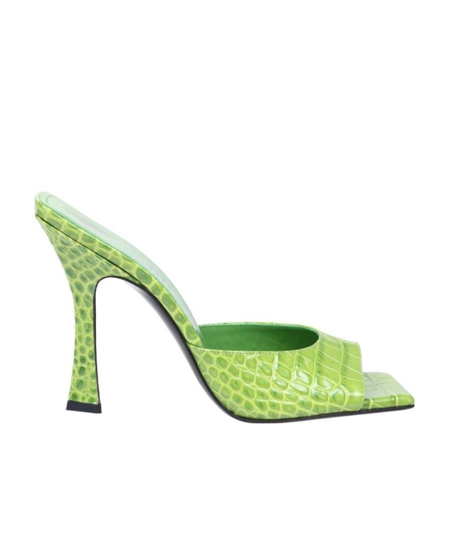 Attico 105mm Anais Croc Embossed Leather Mules In Green