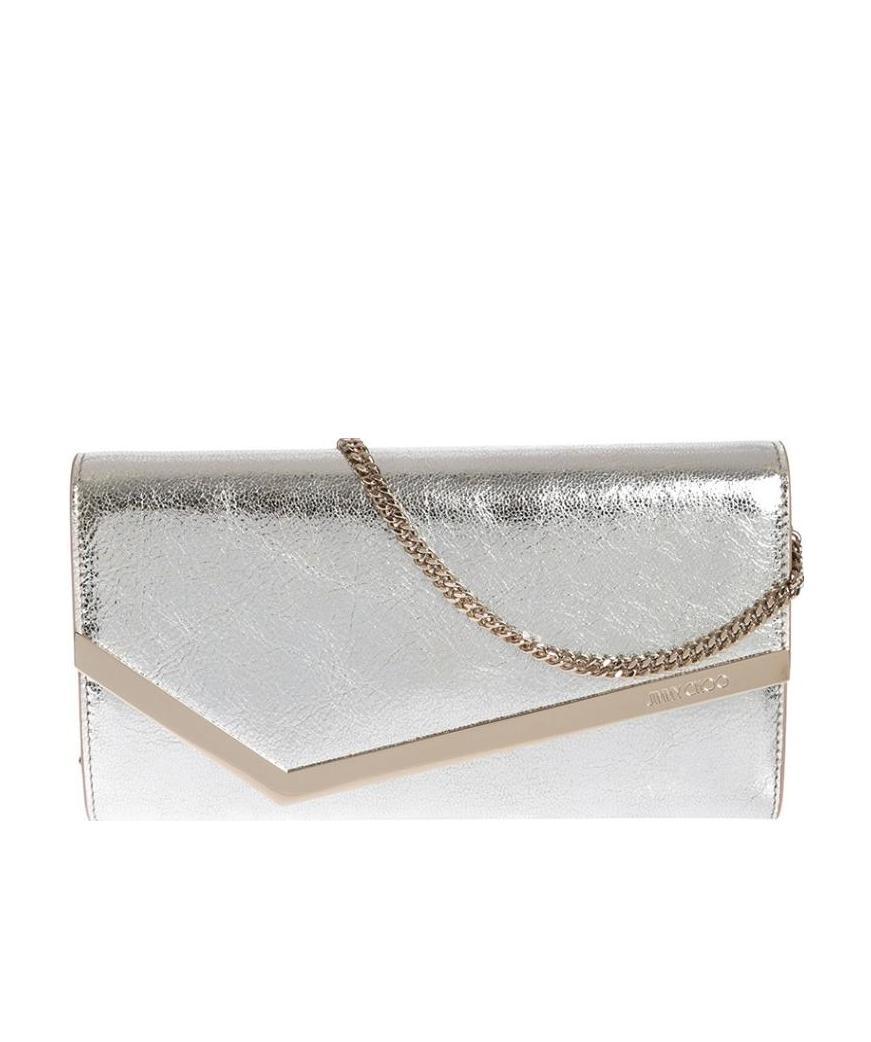 JIMMY CHOO CHAMPAGNE EMMIE LEATHER CLUTCH BAG