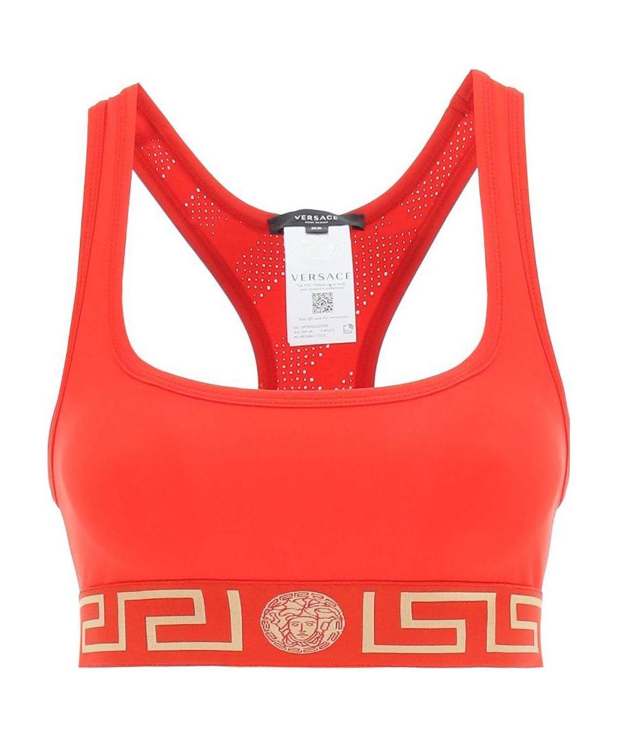 Versace Greca-print Cropped Top In Red