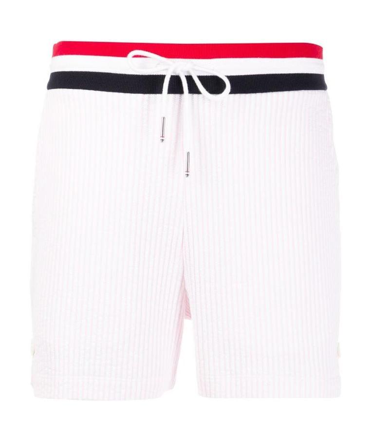 Thom Browne Tricolour-waistband Seersucker Shorts In White