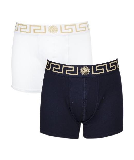 Versace Two-pack Greca-waistband Boxers In Brown