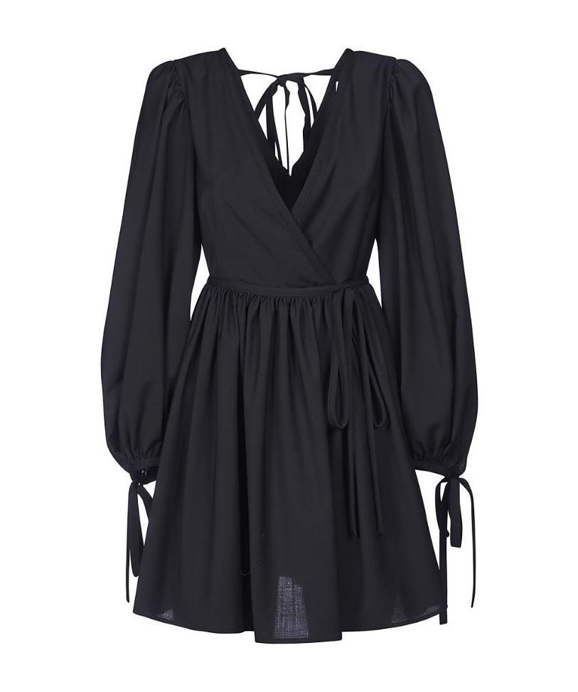 Msgm Long-sleeve Wrap Dress In Black