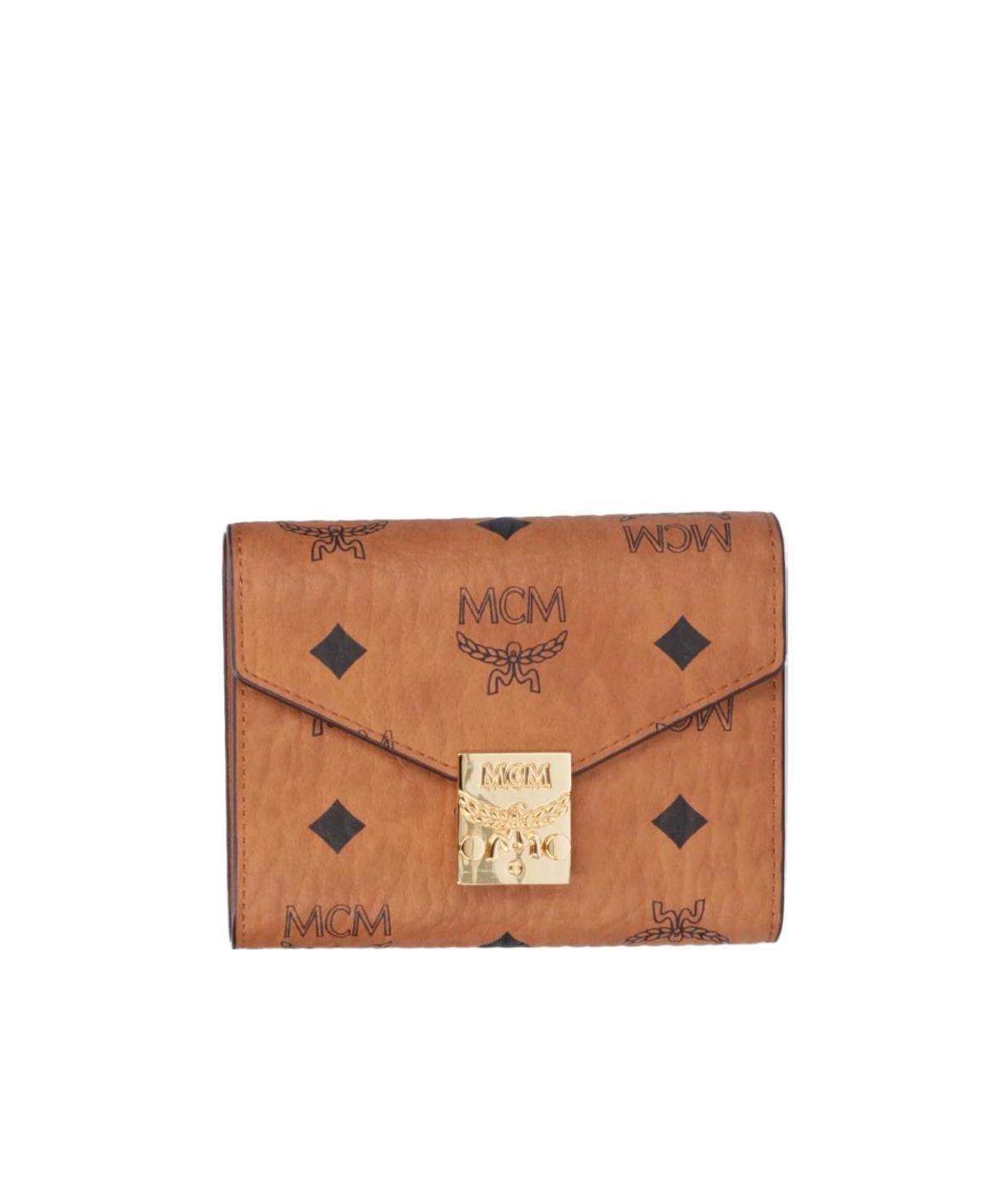 Mcm Visetos-print Leather Foldover Purse In Brown