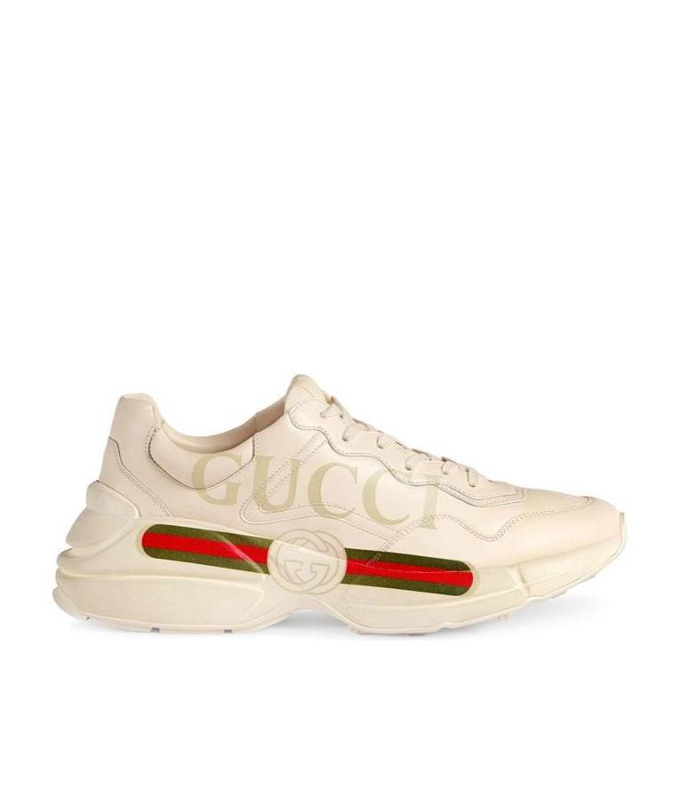 Shop Gucci Men's Rhyton Sneaker With Logo In Nude