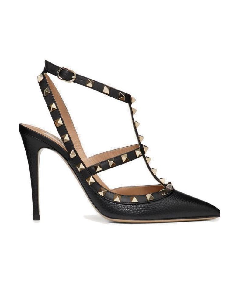 Valentino Studded Strappy Leather Pumps In Black