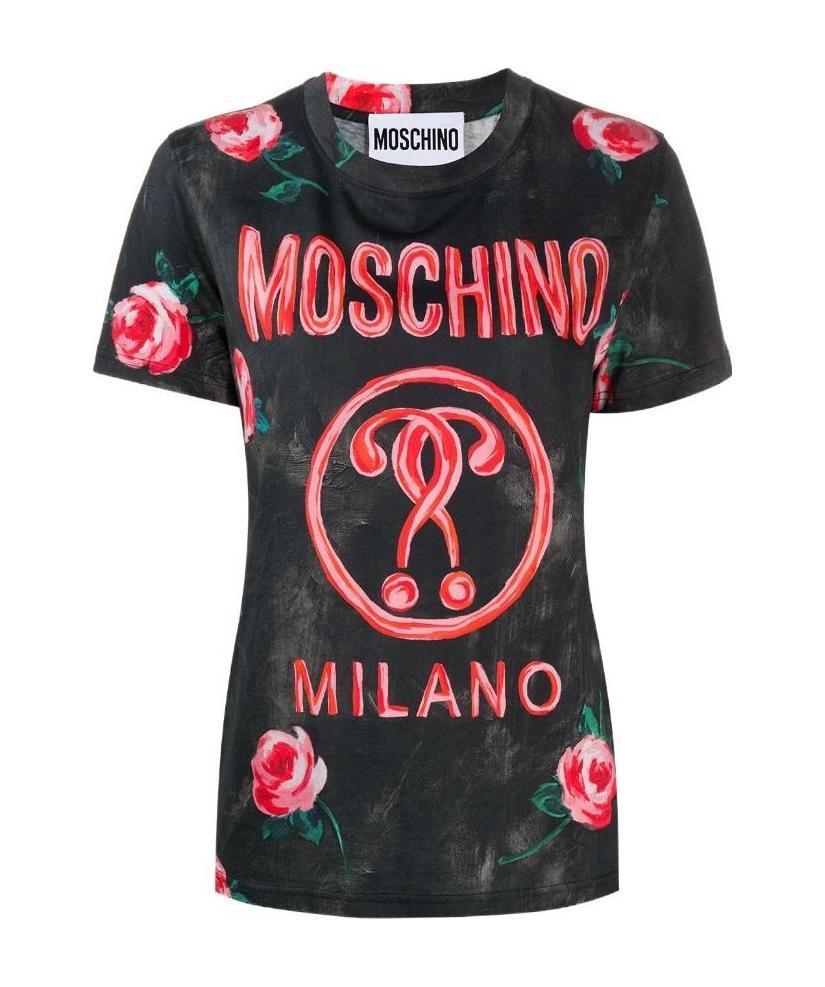 Moschino Floral Print T-shirt In Black