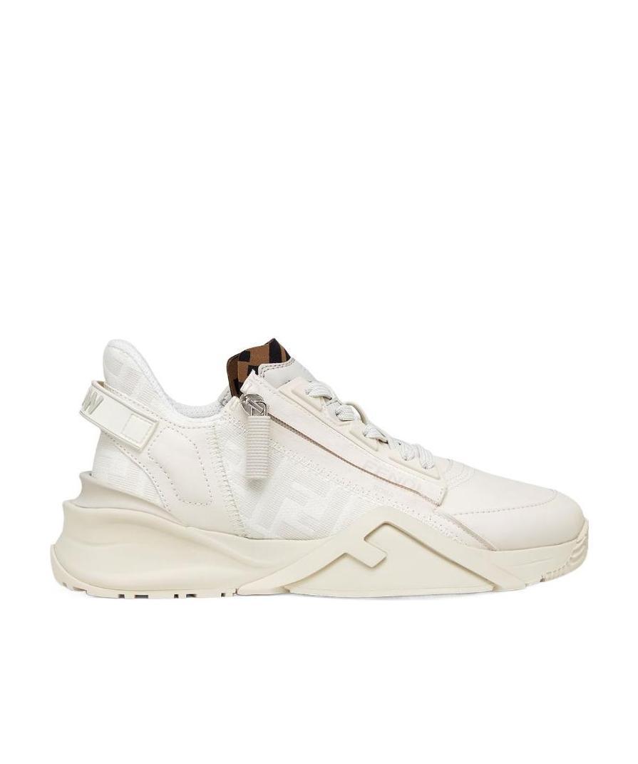 Fendi Ivory Leather And Fabric Flow Sneakers In White