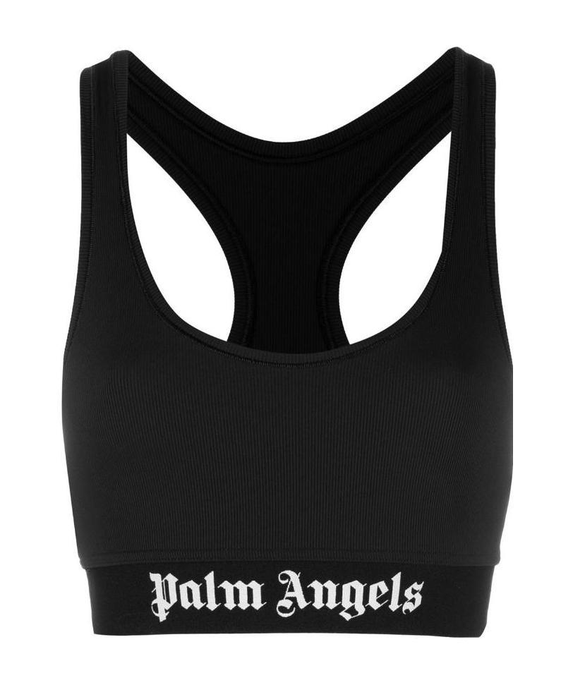Palm Angels Black Classic Logo Sport Bra In Black White