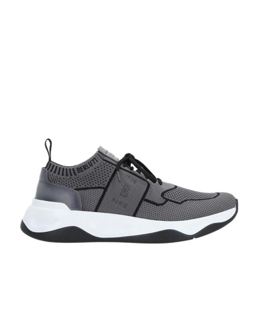 Berluti Gray Shadow Leather-trimmed Sneakers With Sock-like Fit In Gray