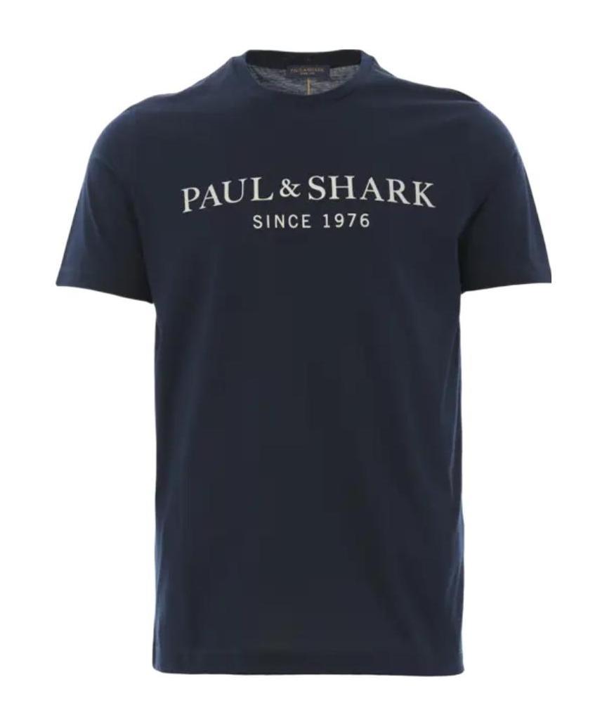 PAUL & SHARK NAVY BLUE ROUND COLLAR LOGO T-SHIRT
