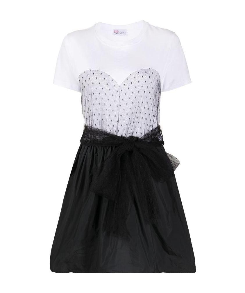 Red Valentino Tulle-overlay T-shirt Dress In Black